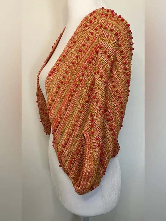 Anthropologie Charlie & Robin Leahi Beaded Shrug S/M Crochet Boho Festival Layer - Picture 4 of 6